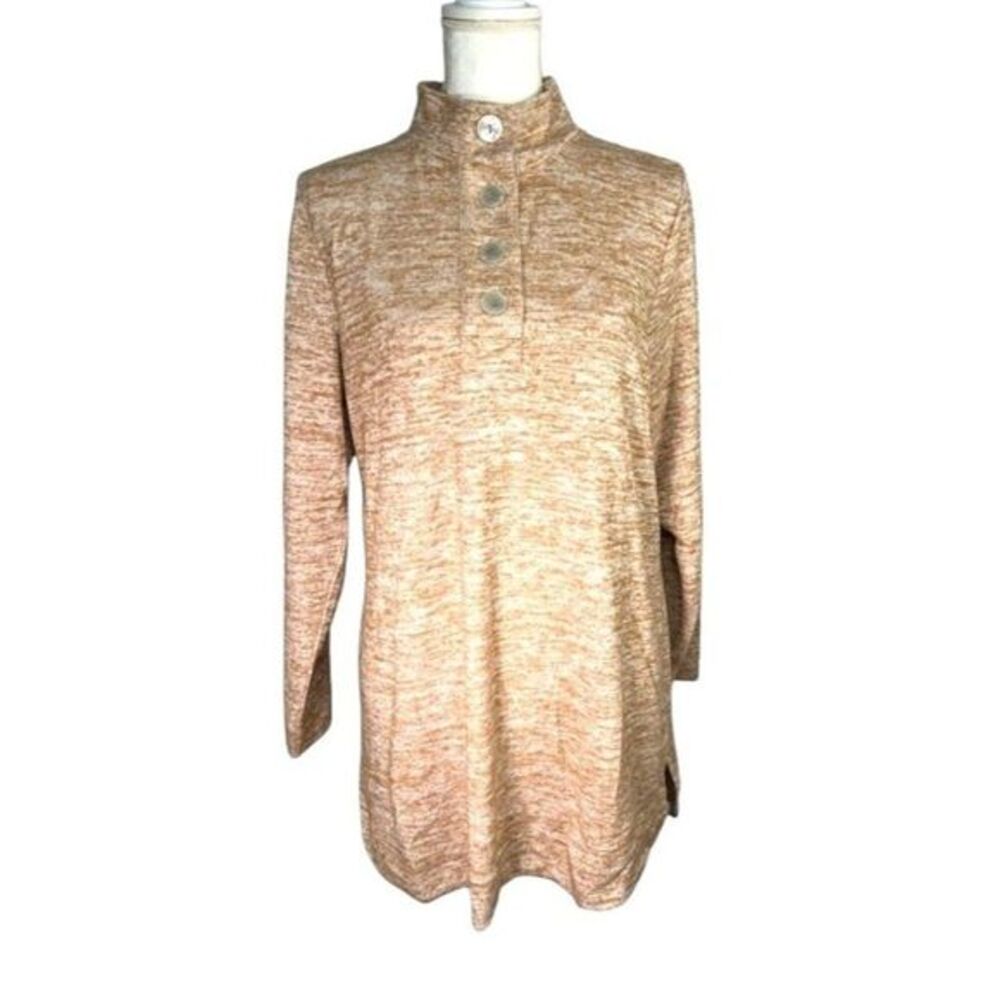 D&Co Marled Mustard Yellow Soft Knit 4 Button Top Sz LP Large Petite